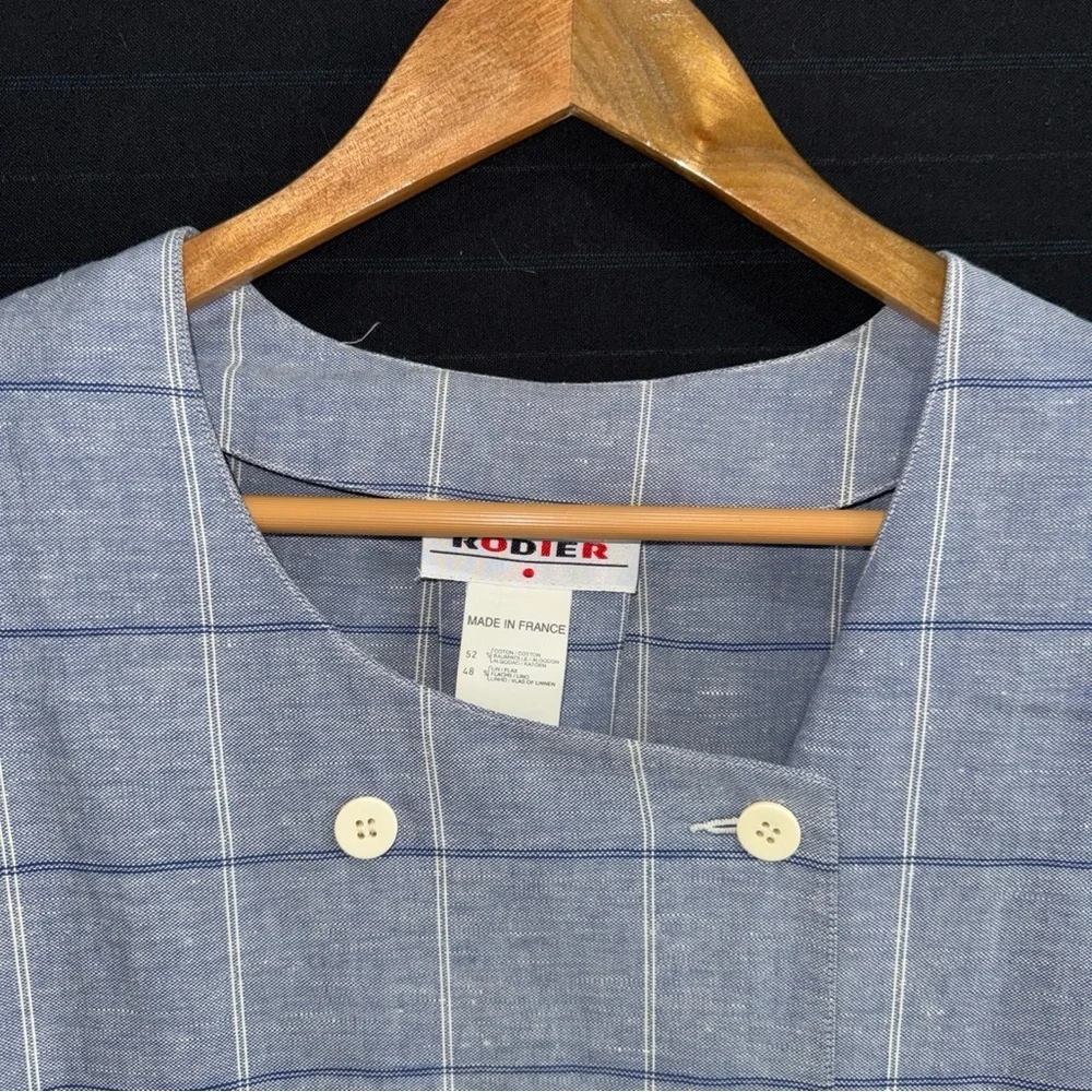 Rodier Womens 2 pc Skirt Jacket Set Suit Blue Plaid Made in France 40/42 US 8/10